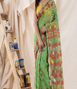 Traditional Green Soft Dhakai Jamdani Saree Without Blouse