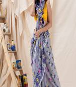 Traditional Blue Grey Soft Dhakai Jamdani Saree Without Blouse