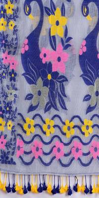 Traditional Blue Grey Soft Dhakai Jamdani Saree Without Blouse 5