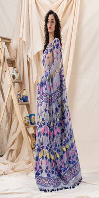 Traditional Ash Soft Dhakai Creeper Jamdani Saree Without Blouse 2