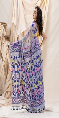 Traditional Ash Soft Dhakai Creeper Jamdani Saree Without Blouse 4