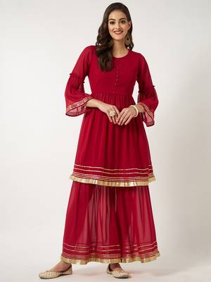 Red plain georgette combo-kurtis 1