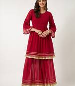 Red plain georgette combo-kurtis