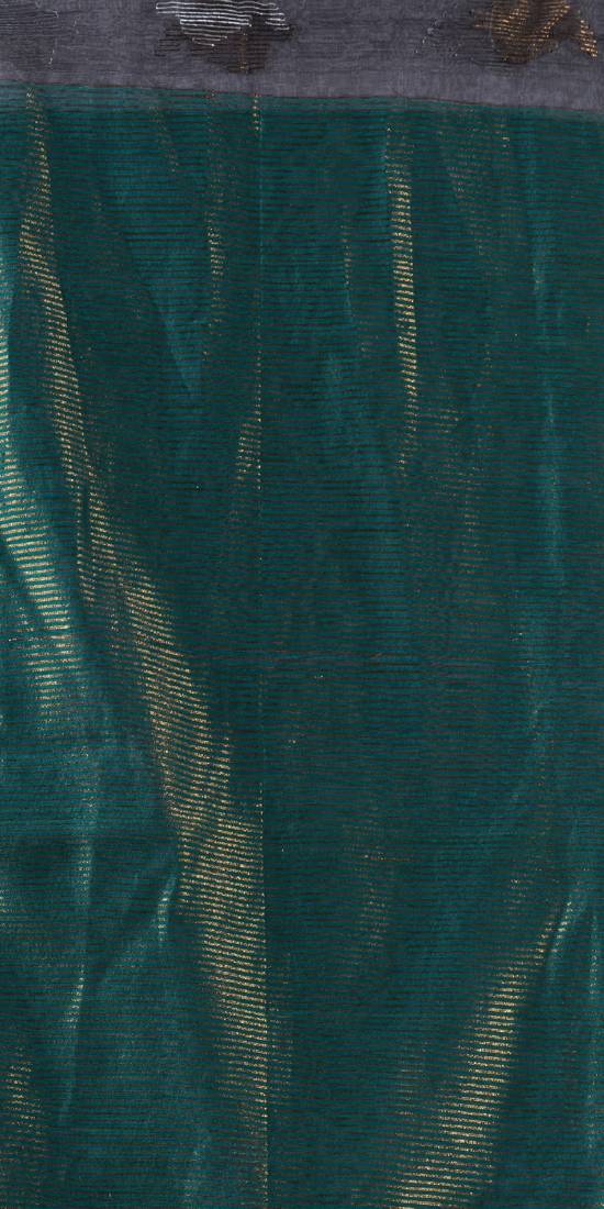 Traditional Teal Black Cotton Silk Fancy Jamdani Saree