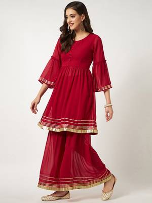 Red plain georgette combo-kurtis 2