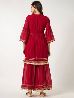 Red plain georgette combo-kurtis 3