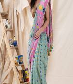 Traditional Eton Blue Soft Dhakai Jamdani Saree