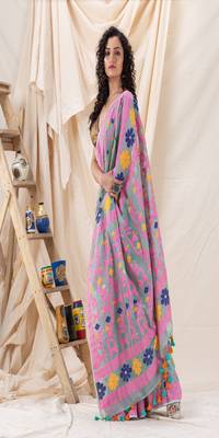 Traditional Eton Blue Soft Dhakai Jamdani Saree 3