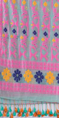 Traditional Eton Blue Soft Dhakai Jamdani Saree 5