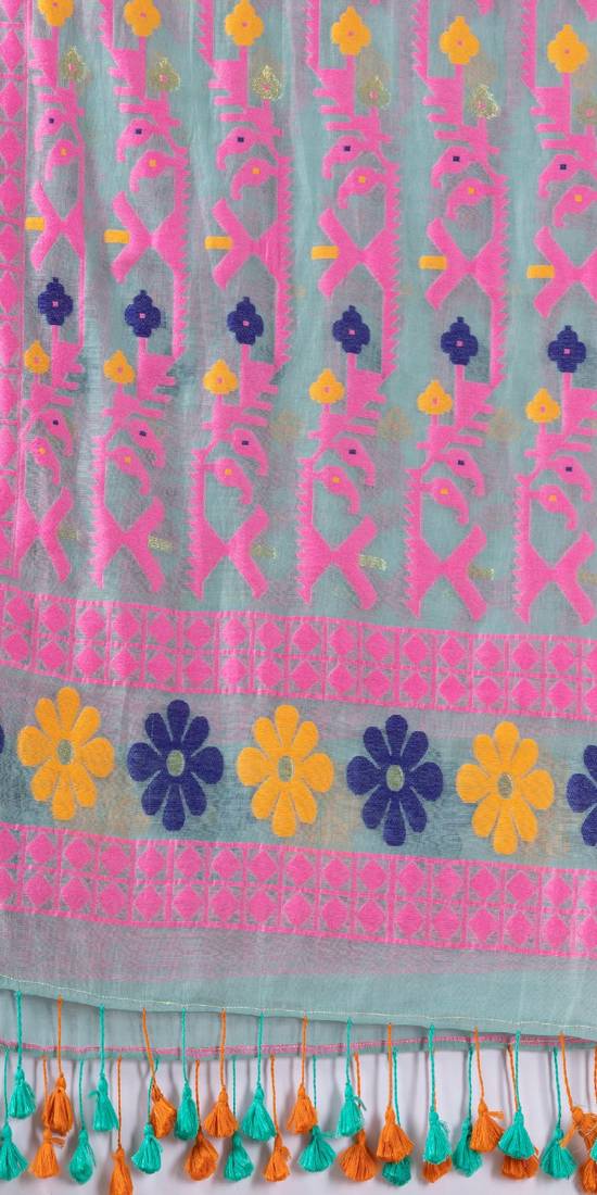 Traditional Eton Blue Soft Dhakai Jamdani Saree