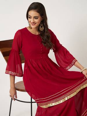 Red plain georgette combo-kurtis 5