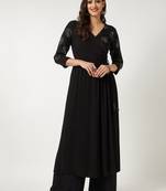 Black plain rayon ethnic-kurtis
