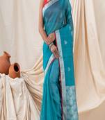 Traditional Handloom Deep Aqua Silk Linen Saree
