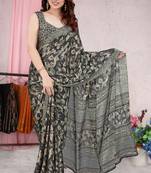 Black Printed Chiffon Saree With Blouse