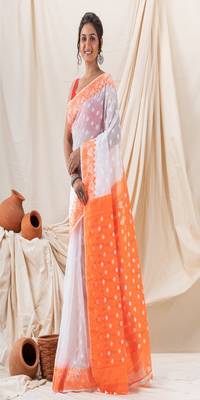 Traditional White Soft Dhakai Jamdani Saree Without Blouse 2
