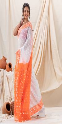 Traditional White Soft Dhakai Jamdani Saree Without Blouse 3