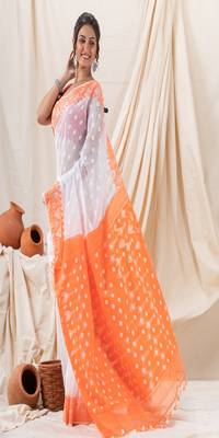 Traditional White Soft Dhakai Jamdani Saree Without Blouse 4