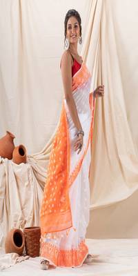 Traditional White Soft Dhakai Jamdani Saree Without Blouse 5