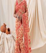 Traditional Tan Red Creeper Soft Dhakai Jamdani Saree