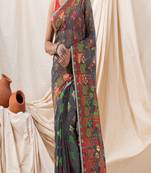 Traditional Dark Grey Soft Dhakai Jamdani Saree Without Blouse