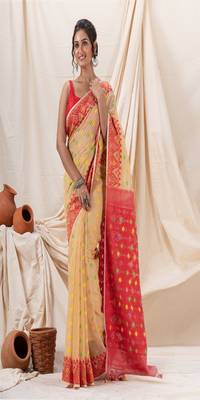 Traditional Tan Red Soft Dhakai Jamdani Saree Without Blouse 1