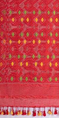 Traditional Tan Red Soft Dhakai Jamdani Saree Without Blouse 4