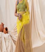 Traditional Deep Beige Yellow Cotton Silk Fancy Jamdani Saree