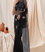 Traditional Black Cotton Silk Fancy Jamdani Saree