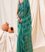 Traditional Teal Motka Silk Soft Sequin Jamdani Saree