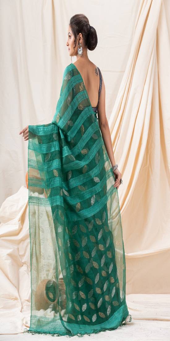 Traditional Teal Motka Silk Soft Sequin Jamdani Saree