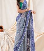 Traditional Blue Grey Soft Dhakai Jamdani Saree Without Blouse