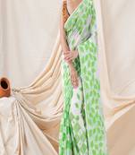 Traditional White Green Leaf Soft Dhakai Jamdani Saree Without Blouse