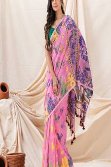 Traditional Pink Horse Soft Dhakai Jamdani Saree Without Blouse