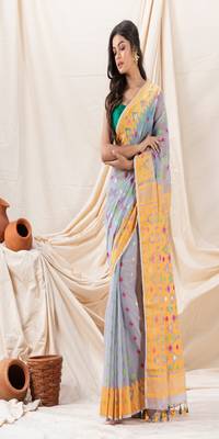 Traditional Light Columbia Blue Soft Dhakai Jamdani Saree Without Blouse 1