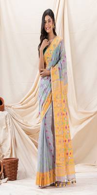 Traditional Light Columbia Blue Soft Dhakai Jamdani Saree Without Blouse 2