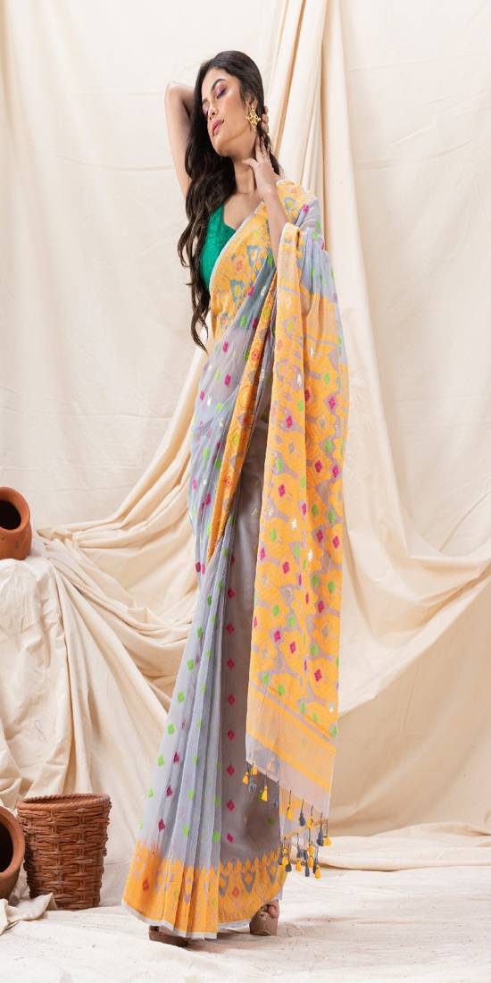 Traditional Light Columbia Blue Soft Dhakai Jamdani Saree Without Blouse