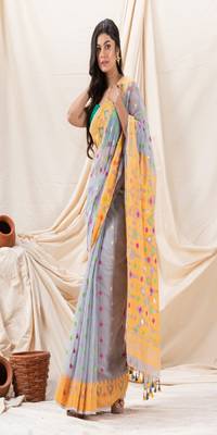 Traditional Light Columbia Blue Soft Dhakai Jamdani Saree Without Blouse 4