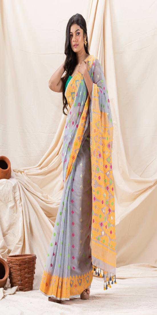Traditional Light Columbia Blue Soft Dhakai Jamdani Saree Without Blouse
