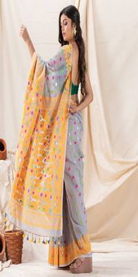 Traditional Light Columbia Blue Soft Dhakai Jamdani Saree Without Blouse 5