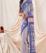 Traditional Blue Silver Grey Soft Dhakai Jamdani Saree