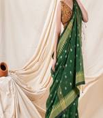 Traditional Cotton Blend Dark Green Handloom Saree