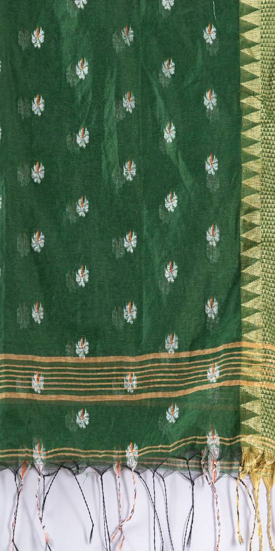 Traditional Cotton Blend Dark Green Handloom Saree