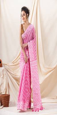 Traditional Pink Korat Soft Dhakai Jamdani Saree Without Blouse 1