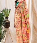 Traditional Tan Cotton Blend Soft Dhakai Jamdani Saree Without Blouse