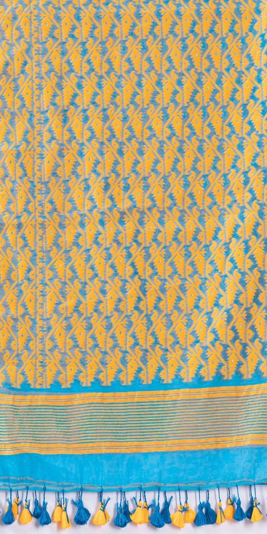 Traditional Sky Blue Korat Cotton Blend Soft Dhakai Jamdani Saree Without Blouse