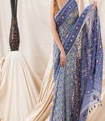 Traditional Ash Blue Soft Dhakai Jamdani Saree