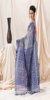 Traditional Ash Blue Soft Dhakai Jamdani Saree 4
