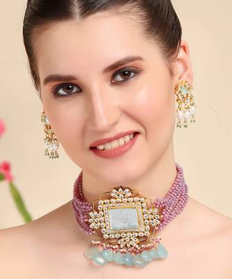22KT Gold Plated Kundan Choker Necklace Set 1