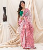Traditional White Red Soft Dhakai Jamdani Saree