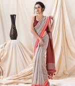 Traditional Silver Grey Tangail Soft Linen Saree